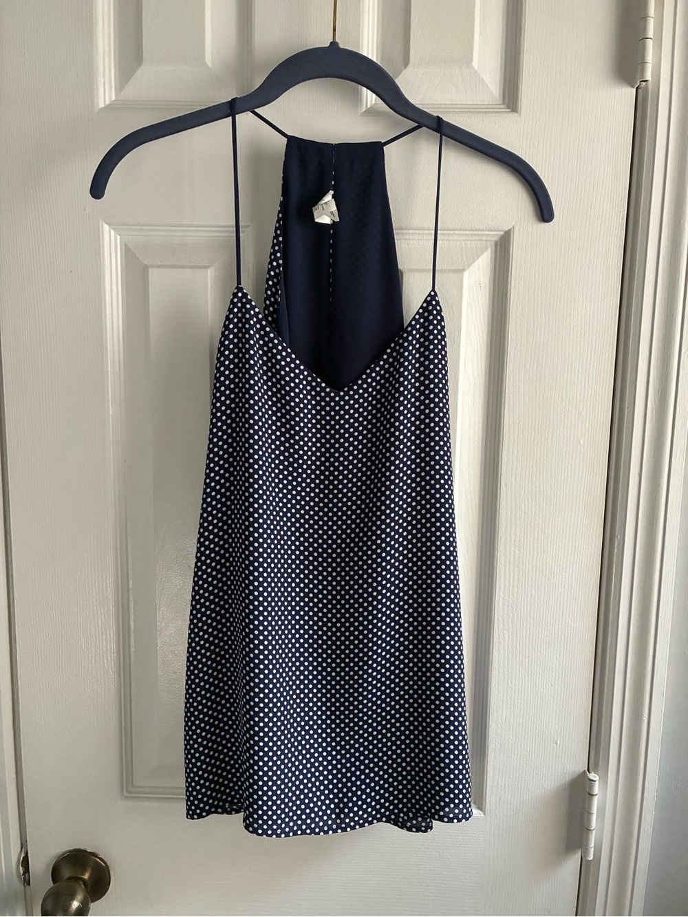 Express Navy and White Polka Dot Barcelona tank